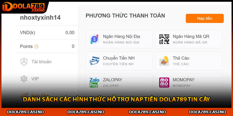 Danh sách các hình thức hỗ trợ nạp tiền Dola789 tin cậy